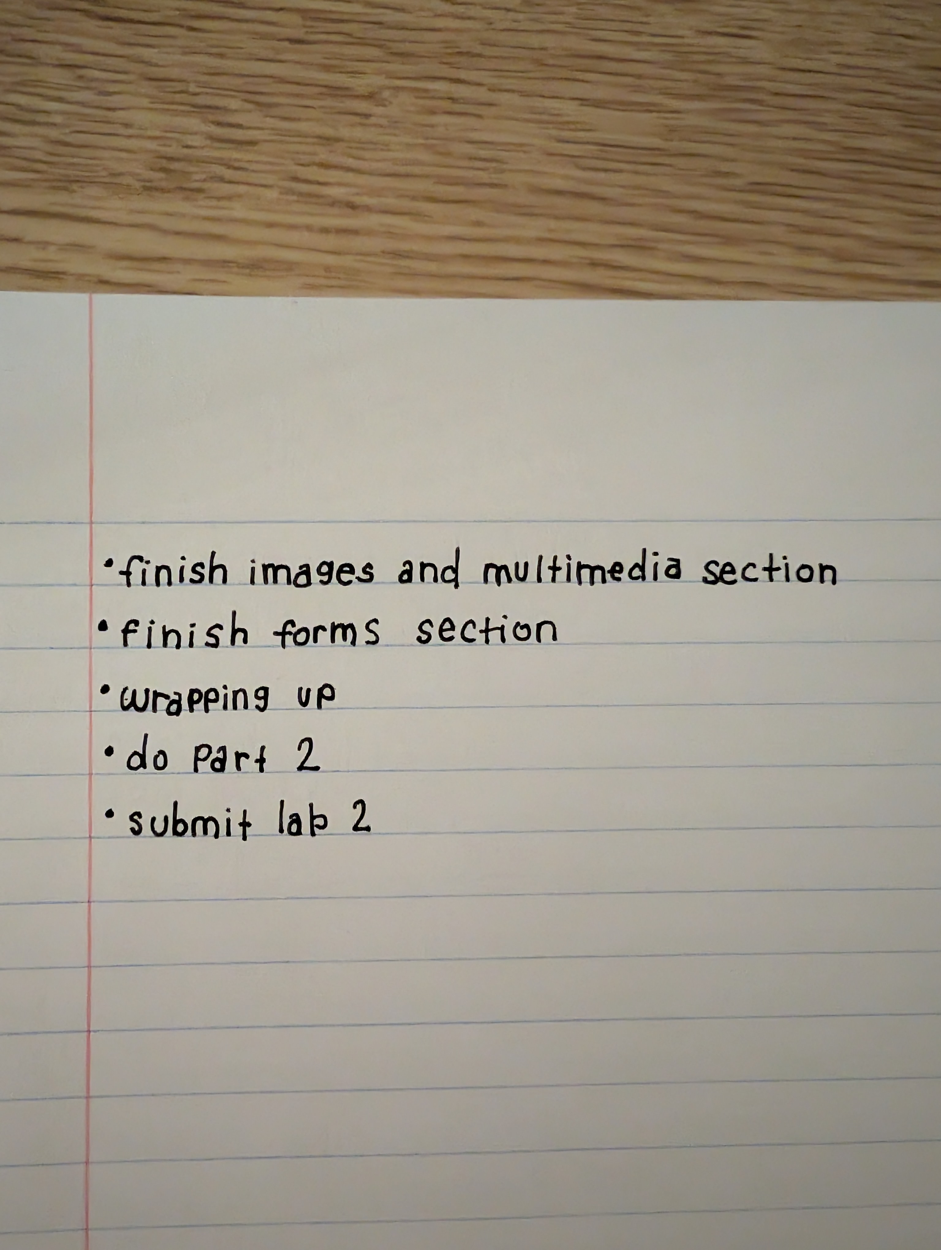 To-do list written for the meeting